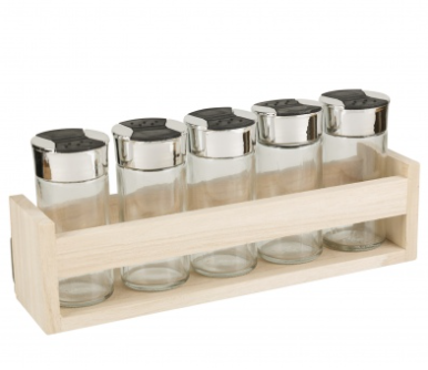 6x Glass Spice Jars With Wooden Stand - 644104