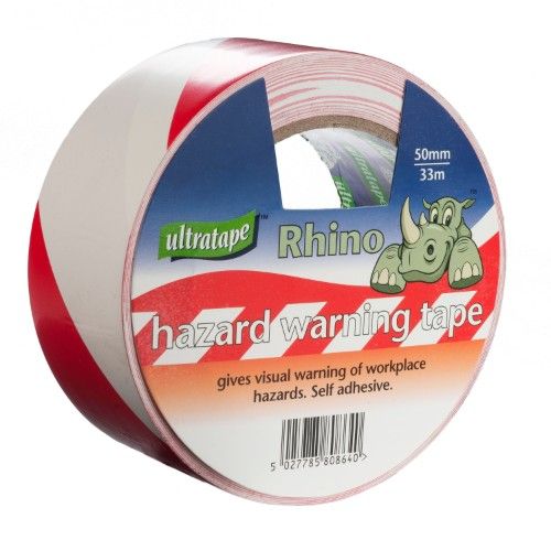 Rhino Red & White Hazard Tape 50mm x 33m - 790511
