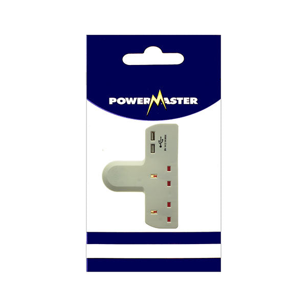 Power Master - T-Shaped 2way Adaptor with 2 USB Ports - 620018