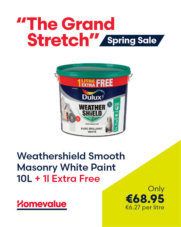 Dulux Weathershield Smooth Masonry White 10L + 1L EXTRA FREE - 750199