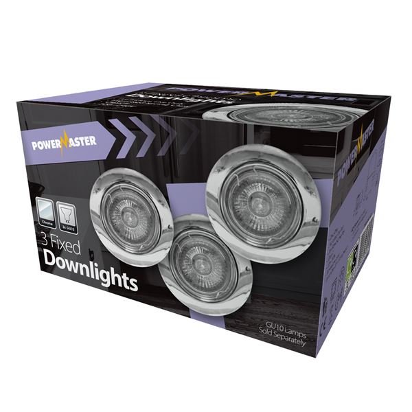 POWERMASTER TRIPLE PACK CHROME FIXED DOWNLIGHT KIT - 626474