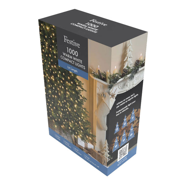 1000 Compact Christmas Lights W/Green Cable