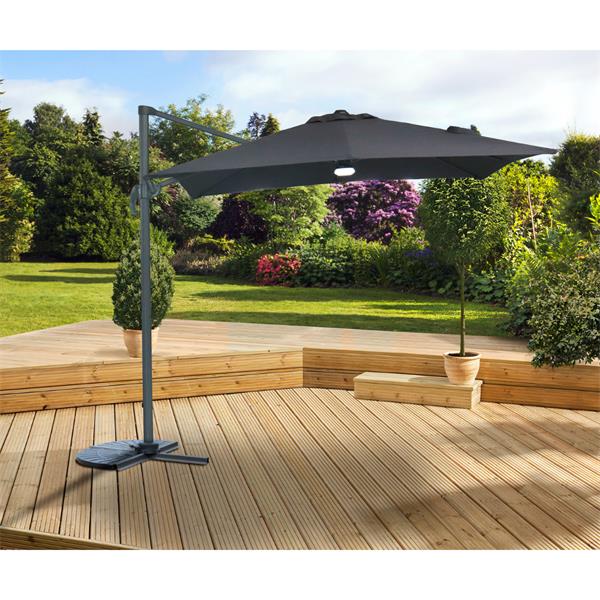 The Garden Collection Parasol Aluminium Grey 360 Swivel W/LED Light - 3913111