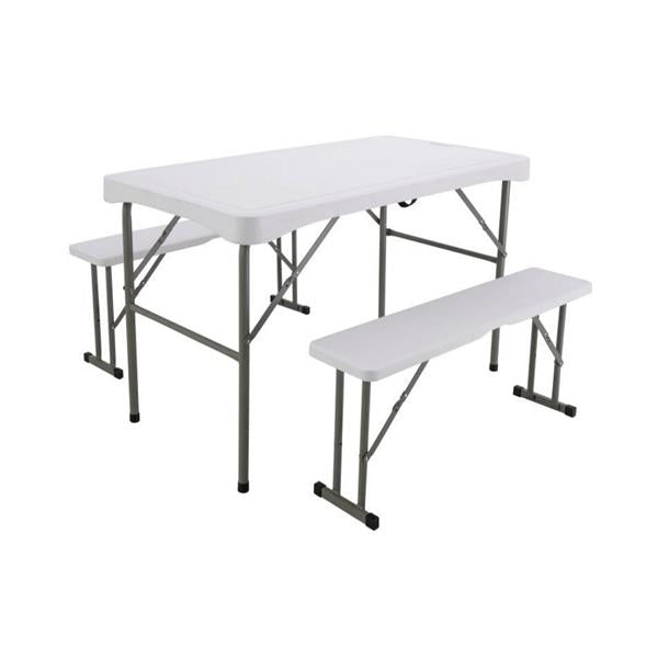 Folding White Table With 2 Benches - 39177