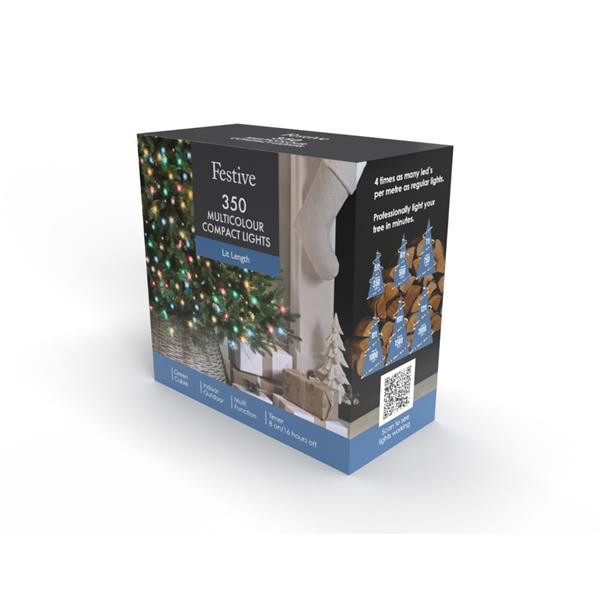 350 Compact Christmas Lights W/Green Cable