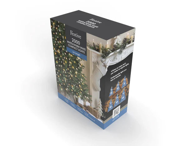 2000 Compact Christmas Lights W/Green Cable