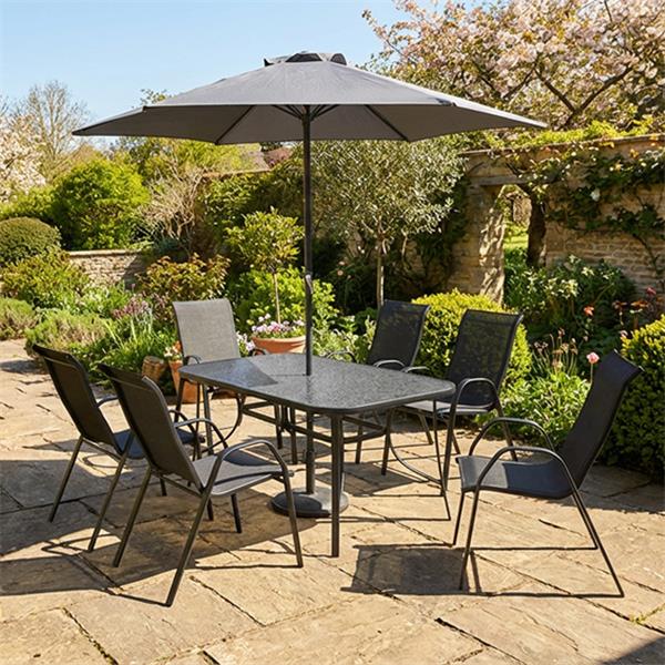 Amora 6 Seater Dining Set with Parasol - 3900478