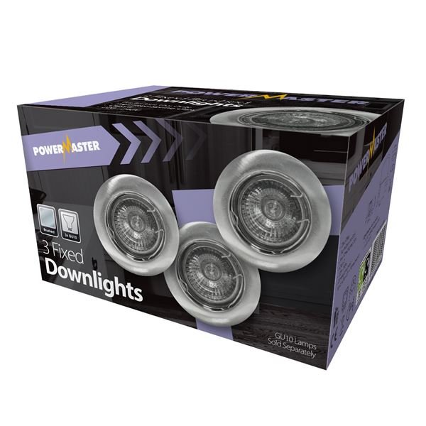 POWERMASTER TRIPLE PACK BRUSHED CHROME FIXED DOWNLIGHT KIT - 626471