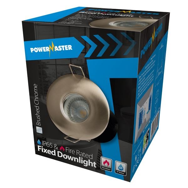 POWERMASTER FIRE RATED IP65 DOWNLIGHT BRUSHED CHROME - 626475