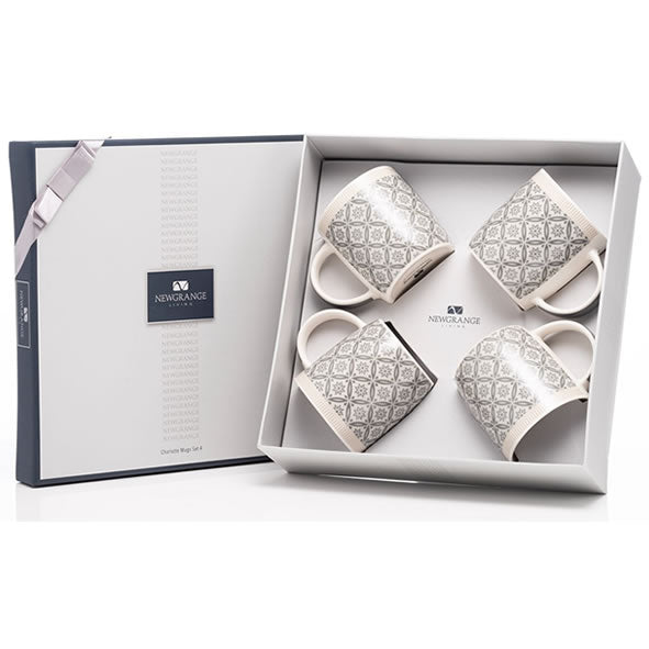 Newgrange Living Charlotte Grey Bone China Mug Set (4) - 646414