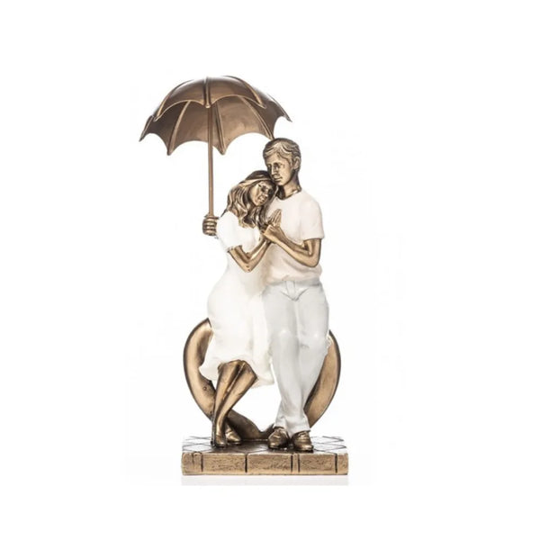 The Grange Collection Bronze Rainy Day Couple Holding Brolly Statue – 645036