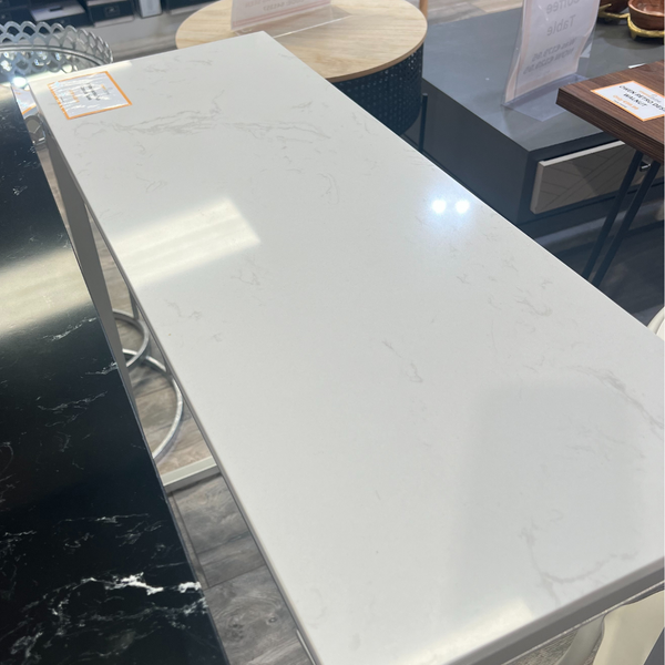 Chrome Console Tables with Black & White Marble Tops