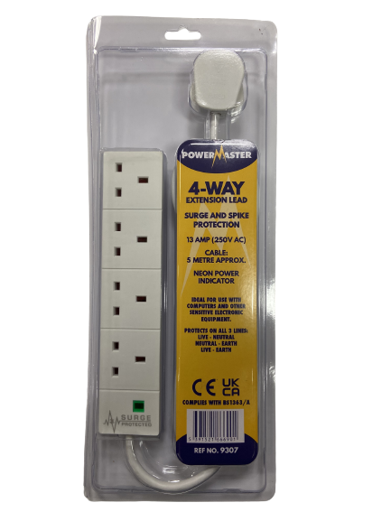 POWERMASTER 4 GANG 5 MTR SURGE PROTECTED EXTENSION LEAD - 626473