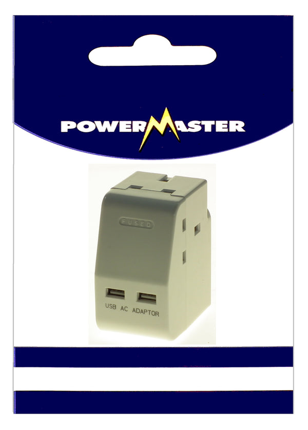 POWERMASTER 3 WAY 13AMP ADAPTOR WITH 2 USB PORTS - 626412