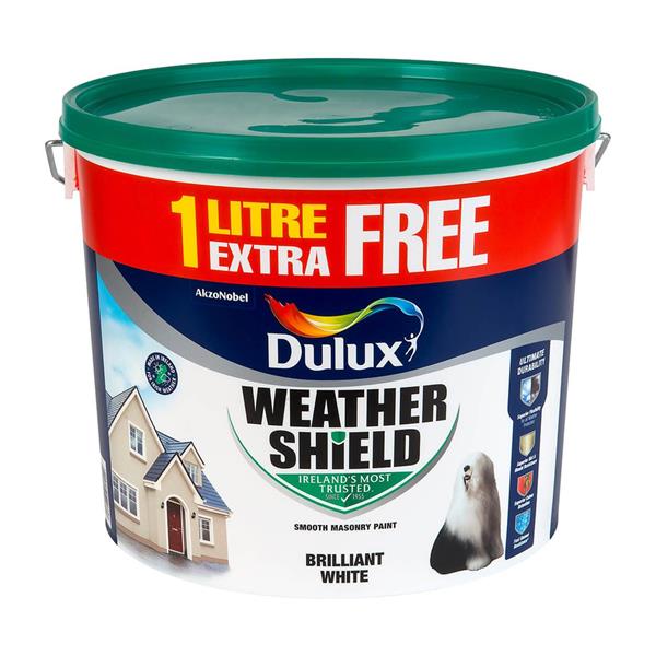 Dulux Weathershield Smooth Masonry White 10L + 1L EXTRA FREE - 750199