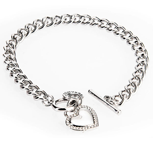 Newgrange Living Silver Diamante Heart Toggle Bracelet - 72757