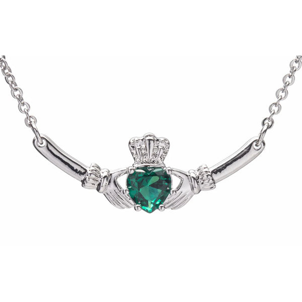 Newgrange Living Silver Claddagh with Green Diamond Pendant Necklace - 72716