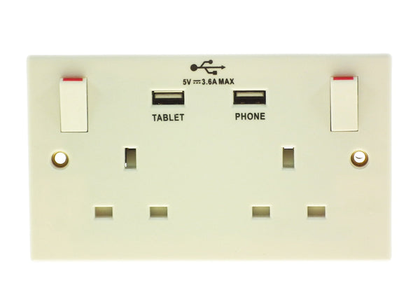 POWERMASTER 2 GANG 13AMP SWITCHED SOCKET W/2 USB PORTS - 620180