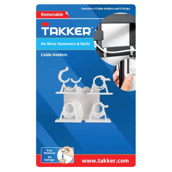 TAKKER CABLE HOLDERS - 4PK+8 STRIPS - 661814
