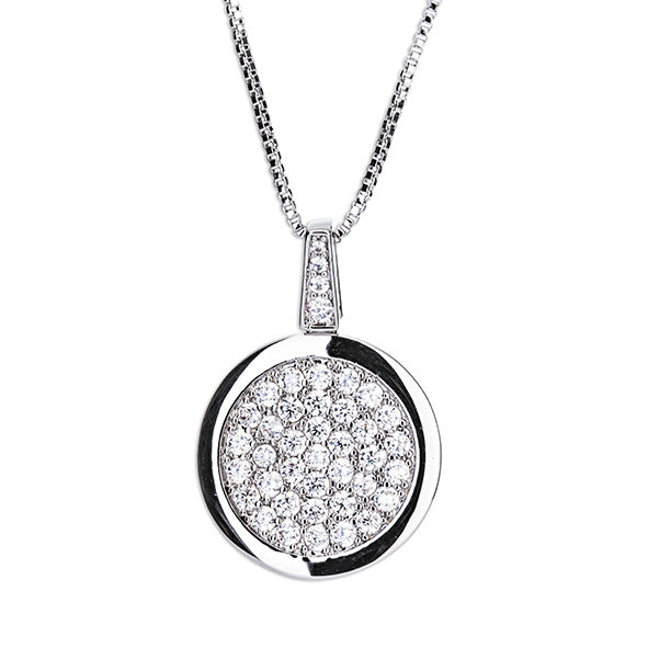 Newgrange Living Silver Diamante Round Pendant Necklace - 72759