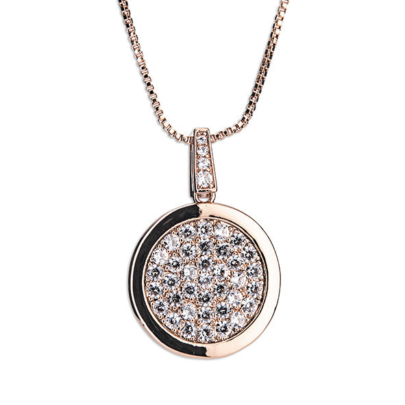 Newgrange Living Rose Gold Diamante Round Pendant Necklace - 72809