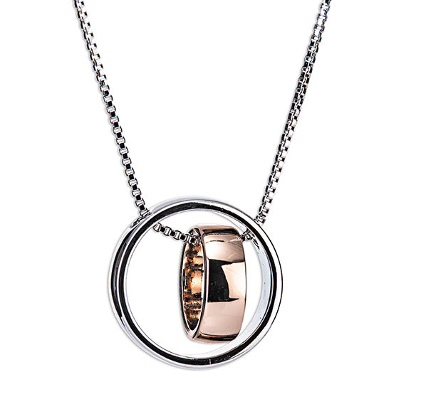 Newgrange Living Silver and Rose Gold Ring Pendant Necklace - 72779