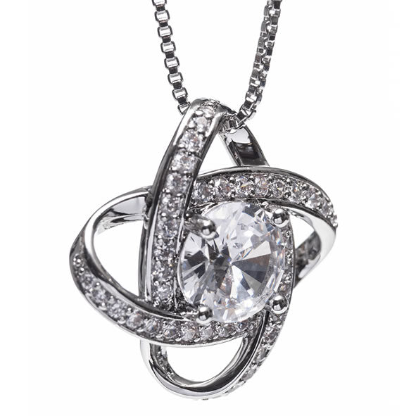 Newgrange Living Silver Interlocking Diamond Ring with Stone Pendant Necklace - 72790