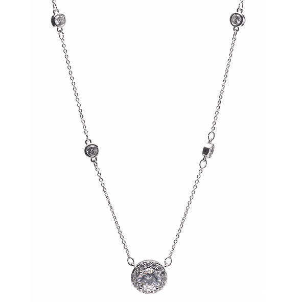 Newgrange Living Silver Circular Round Cut Diamond Pendant Necklace - 727680