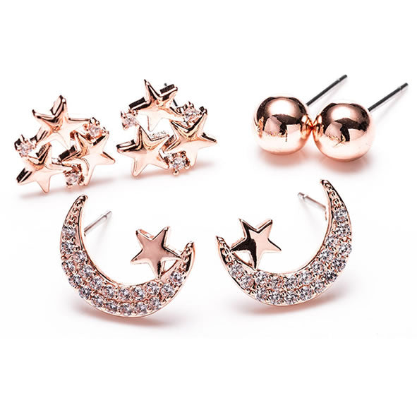 Newgrange Living Rosegold Sun, Moon & Star Earrings Set 3 - 727114