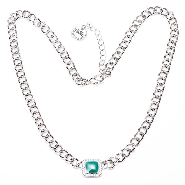 Newgrange Living Silver Green Stone with Diamond Surround Pendant - 727630
