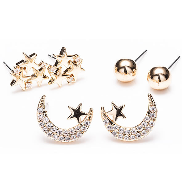 Newgrange Living Gold Sun, Moon & Star Earrings Set 3 - 727033