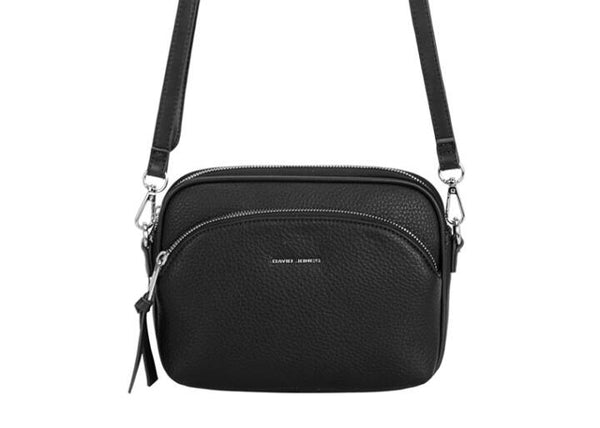 DAVID JONES BLACK TWIN POCKET X-BODY BAG - 721703