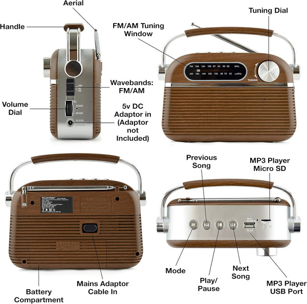 Lloytron Rechargeable Portable Vintage Radio Wood Effect - 644434