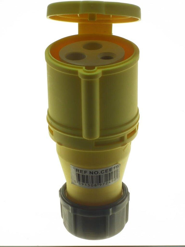 POWERMASTER 32 AMP 110V 2 PIN + EARTH YELLOW COUPLER - 626343