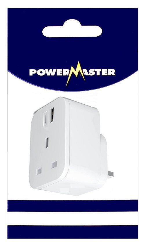 POWERMASTER UK PLUG ADAPTOR WITH 2 USB OUTLETS - 626478