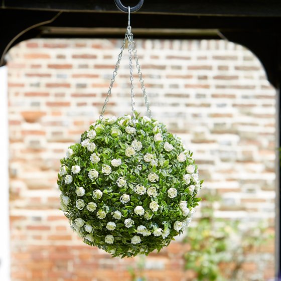 30CM Topiary White Rose Ball - 397482