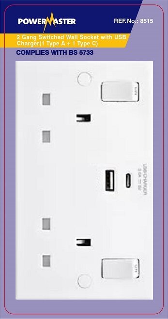 POWERMASTER 2 GANG SWITCHED SOCKET WITH 2 USB PORTS - 626448