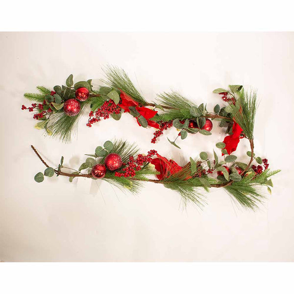 6Ft/180Cm Red Poinsettia Christmas Garland - 66211