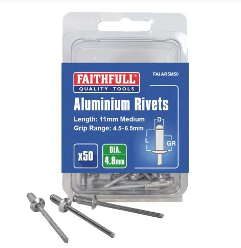 Faithfull Aluminium Rivets 4.8 x 11mm Medium Pre-Pack of 50 - 576034