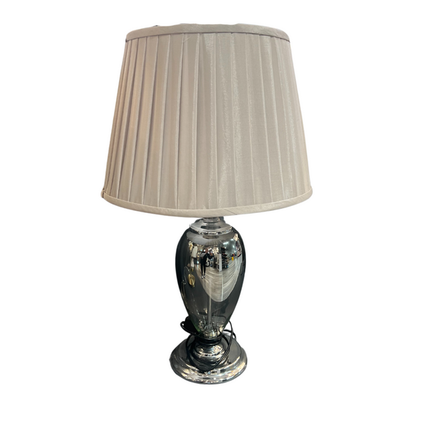Artmoda Silver Pleated Linen Shade with Black Clear Glass Base Lamp - 641207