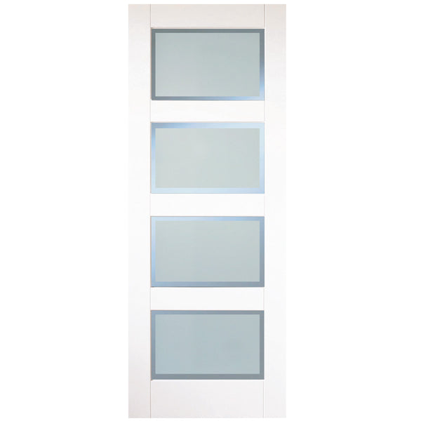 B&G Kirkland 4 Panel Etched Glass With Clear Border White Primed Shaker Door