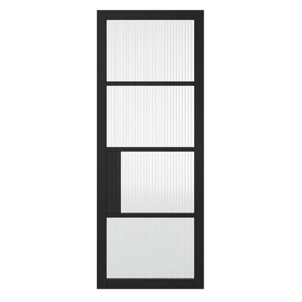 B&G Vista Portland 4 Panel Reeded Glass Black Primed Door