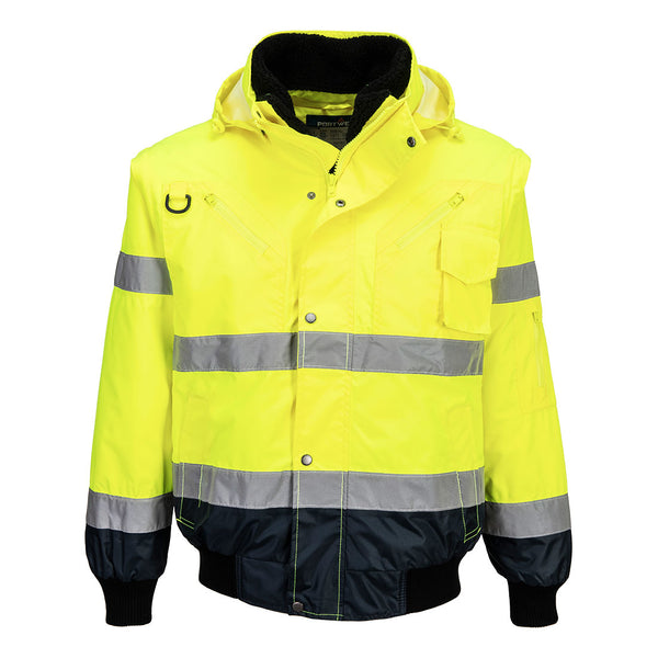 Portwest C465 Hi-Vis 3-in-1 Contrast Bomber Jacket Yellow/Navy