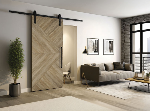 Seadec 45mm Chevron Deluxe Primed Barn Door Oak
