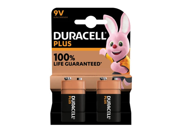 Duracell 9V Plus Power +100% Batteries (Pack 2) - 61104