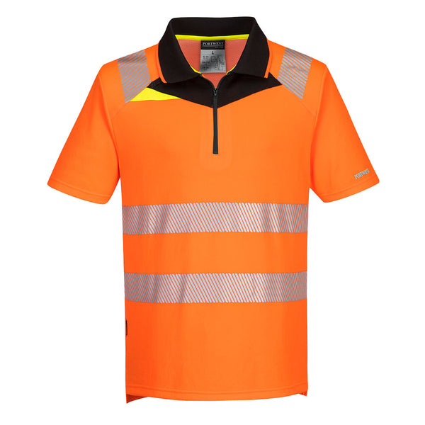 Portwest DX412 Hi-Vis Zip Polo Shirt Orange/Black