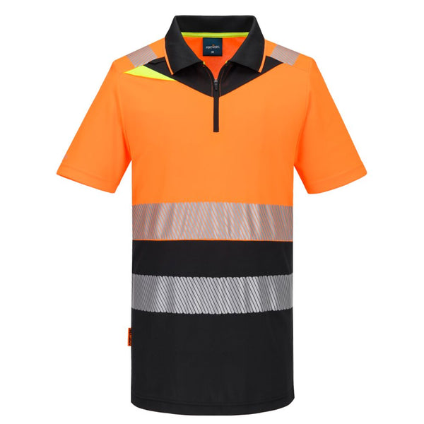 Portwest DX435 Hi-Vis Zip Polo Shirt Orange/Black