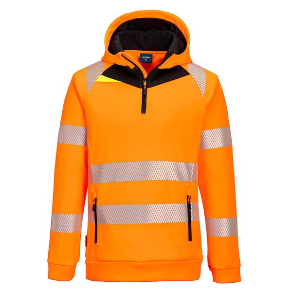Portwest DX482 Hi-Vis 1/4 Zip Hoodie Orange/Black