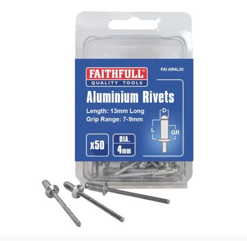 Faithfull Aluminium Rivets 4 x 13mm Long Pre-Pack of 50 - 576031