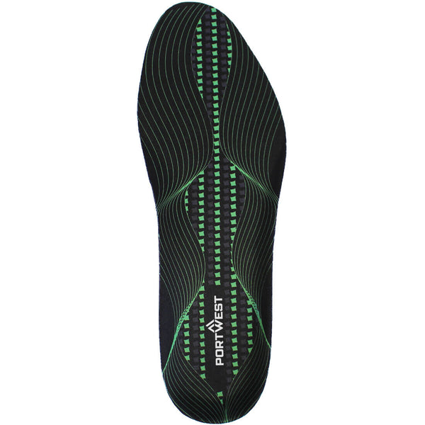 Portwest FC82 Gel Cushion & Arch Support Insole Black/Green